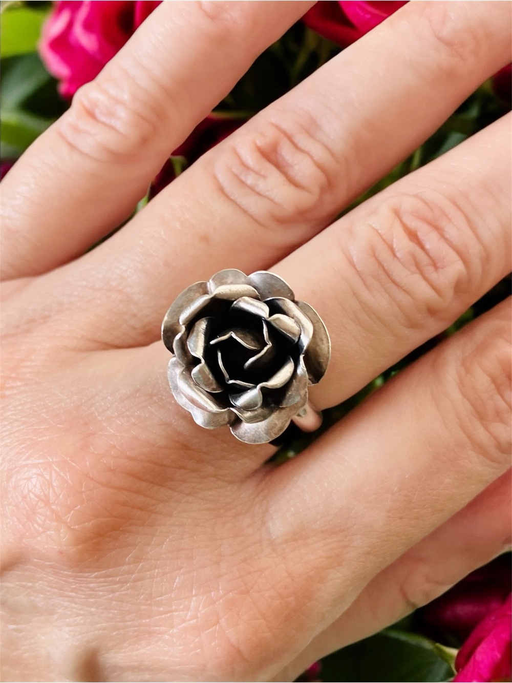 Sterling Silver Rose with Petals Statement Ring, 6.75